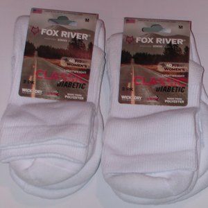 (2) Fox River Diabetic 2 Packs Lightweight Crew Socks Women's Medium 7-9.5 White